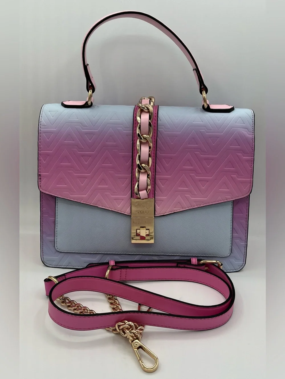 Aldo Gradient Pink and Lilac Top-Handle Satchel with Gold Chain